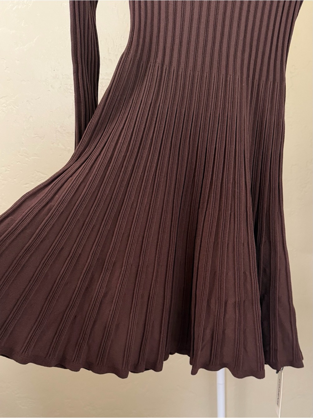 Commense Espresso Brown Mock Neck Flared Sweater Mini Dress Small NWT - Picture 5 of 9
